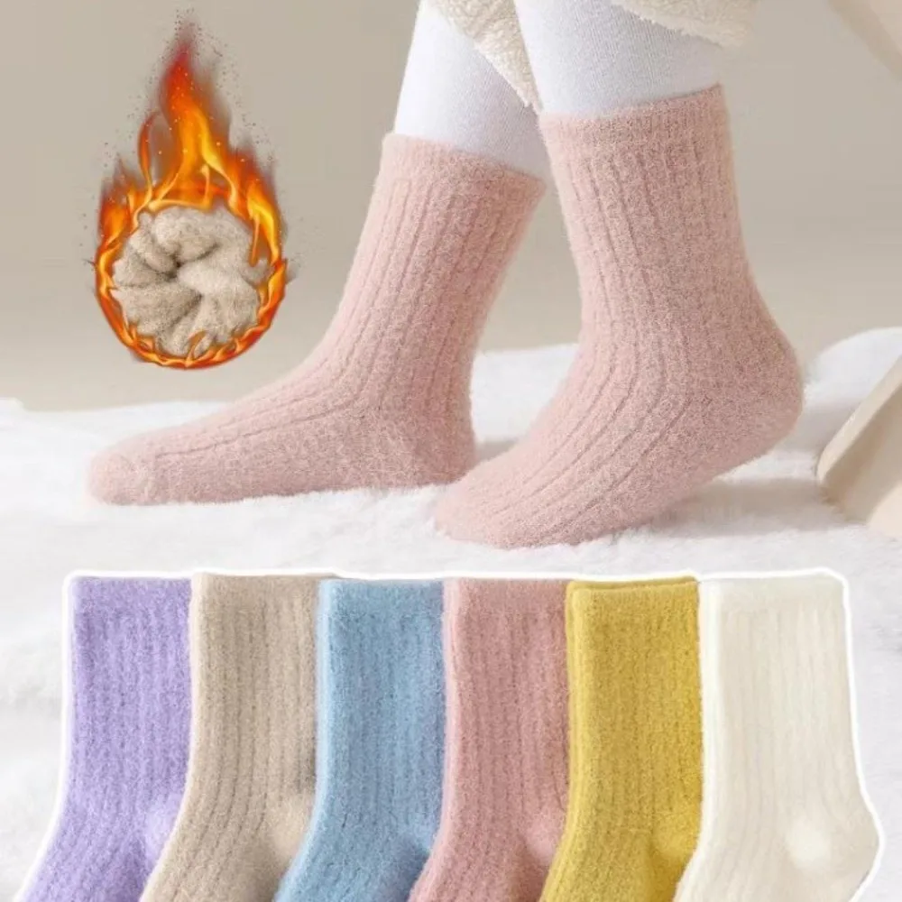 4 Pairs 4 Pairs Warm Socks Thickened Design Mid-Calf Length Thickening Mid-Calf Socks Fleece Lined Autumn Winter Use Snow Socks