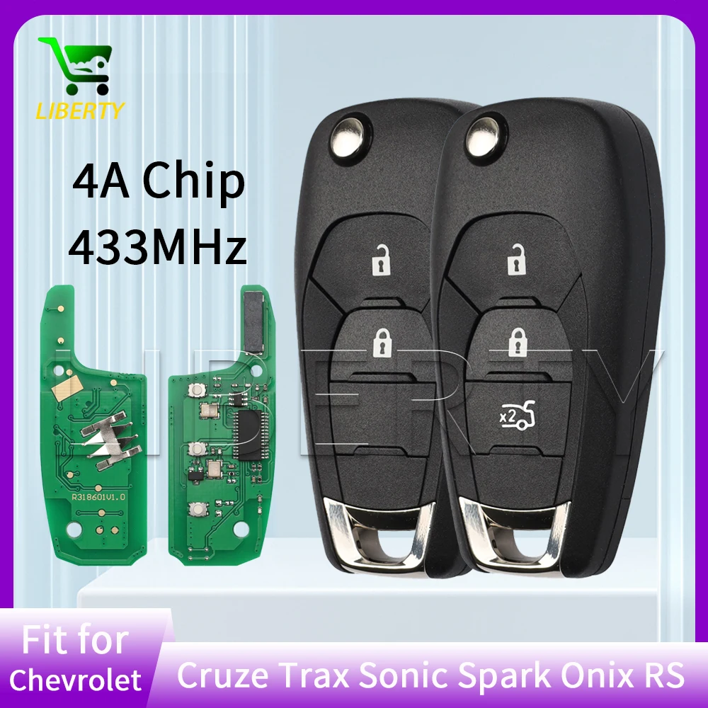 

Liberty 4A Chip 433MHz Flip Folding Remote Car Key Fob for Chevrolet Cruze 2015 Trax Sonic Spark 2021 Onix RS HU100 Blank Keys
