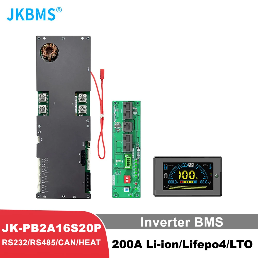 JKBMS PB2A16S20P Интеллектуальный инвертор BMS 200A 8S - 16S 24V 48V Семейный накопитель энергии Lifepo4/Li-ion/LTO для инвертора Growatt Deye