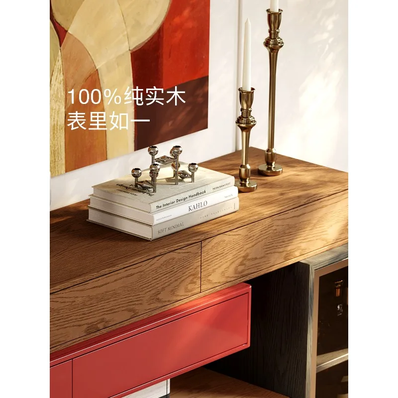 side cabinet, Italian light luxury all-solid wood designer decorative cabinet, Bauhaus integrated entrance cabinet against