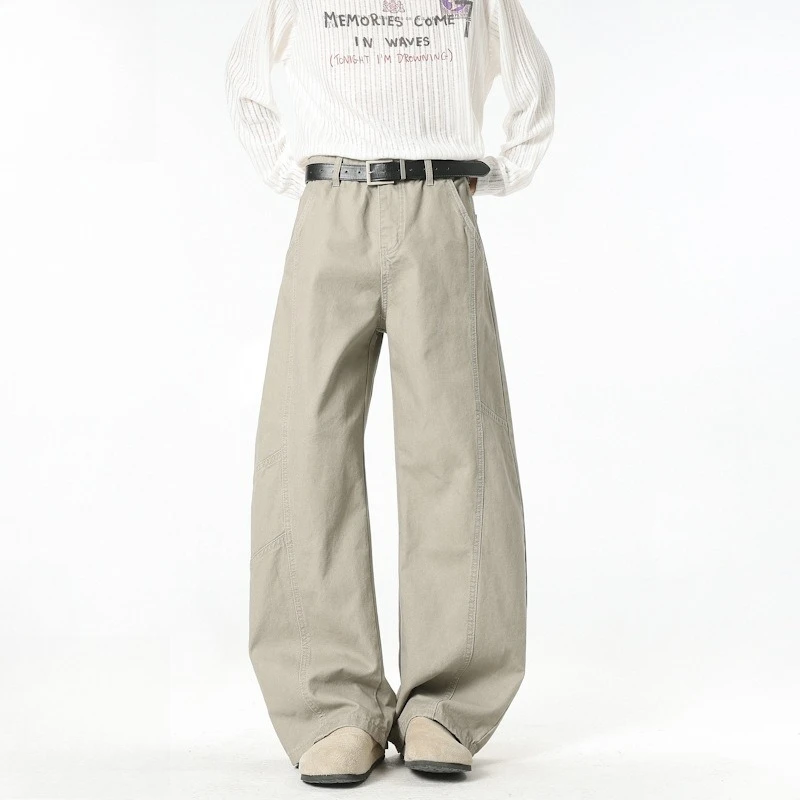 Korean Pure Cotton Men's High Street Casual Wide Leg Pants Spring Autumn New Retro Harajuku Baggy Cargo Pants for Men Streetwear