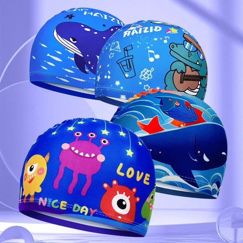 Czapki kąpielowe z kreskówkami dla chłopców i dziewcząt, urocze czepki do pływania, wysoce elastyczne, miękkie czepki kąpielowe, akcesoria do włosów na basen.