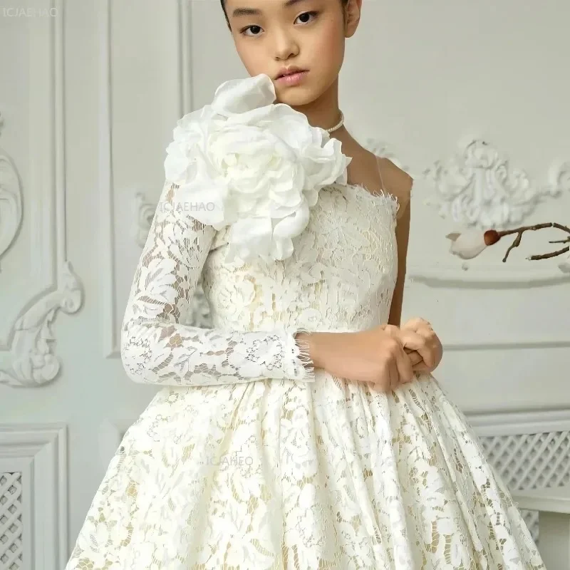 Flower Girl Wedding Dress Children Girls Host Piano Performance Fashion Show Pageant Dresses Long Sleeve Princess Party Gown for
