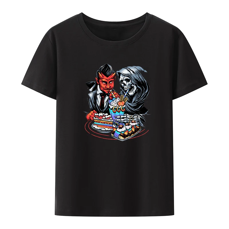 Devils Treat Graphic Printing T-shirts Funny Top Tee Breathable Unique Roupas Portrait Same Style Street Fashion Anime T-shirt