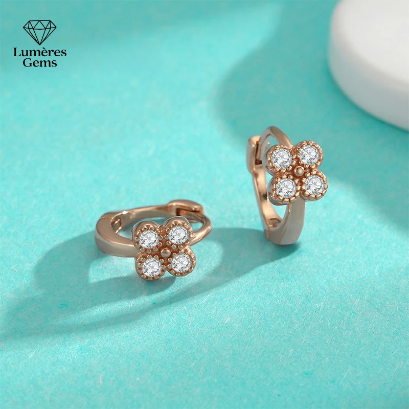 Lumière Gems Platinum PT950 Morganite Four-Leaf Clover Champagne Gold Earrings - Fashionable, Versatile, Luxury, Allergen-Resist