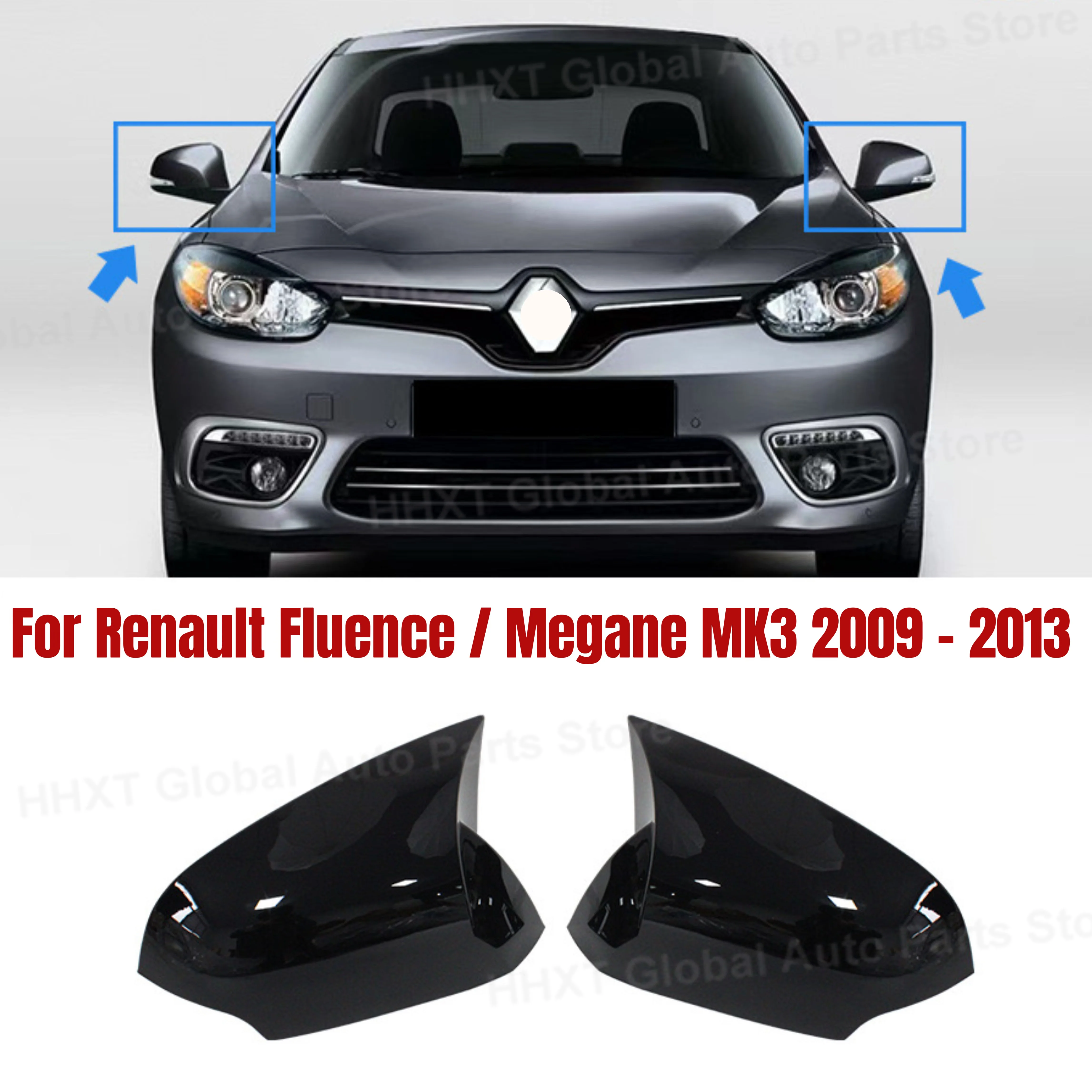 Pair Side Wing Mirror Cover For Renault Fluence / Megane MK3 2009 – 2013 Add On Glossy Black Door Wing Mirror Cap Cover