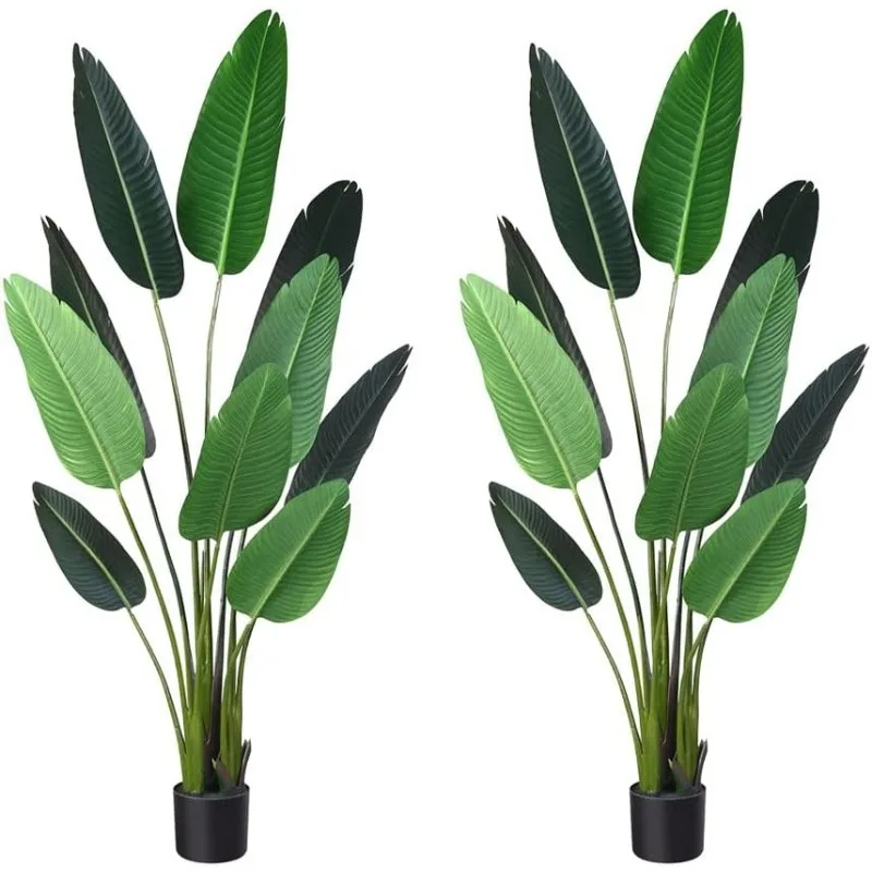 Artificial Bird of Paradise Plant Fake Tropical Palm Tree for Indoor Outdoor, Perfect Faux Plants, 2 Pack