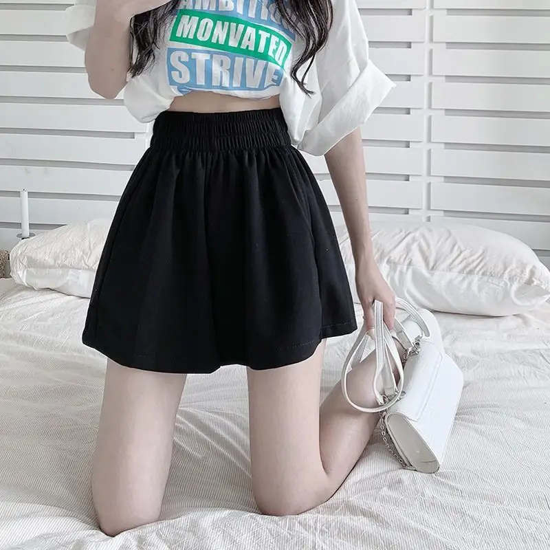 Women's Clothing Korean Style Grey Elastic Waist Loose Fit Summer Pants Lightweight Wide Leg Shorts High Waist Versatile Bottoms