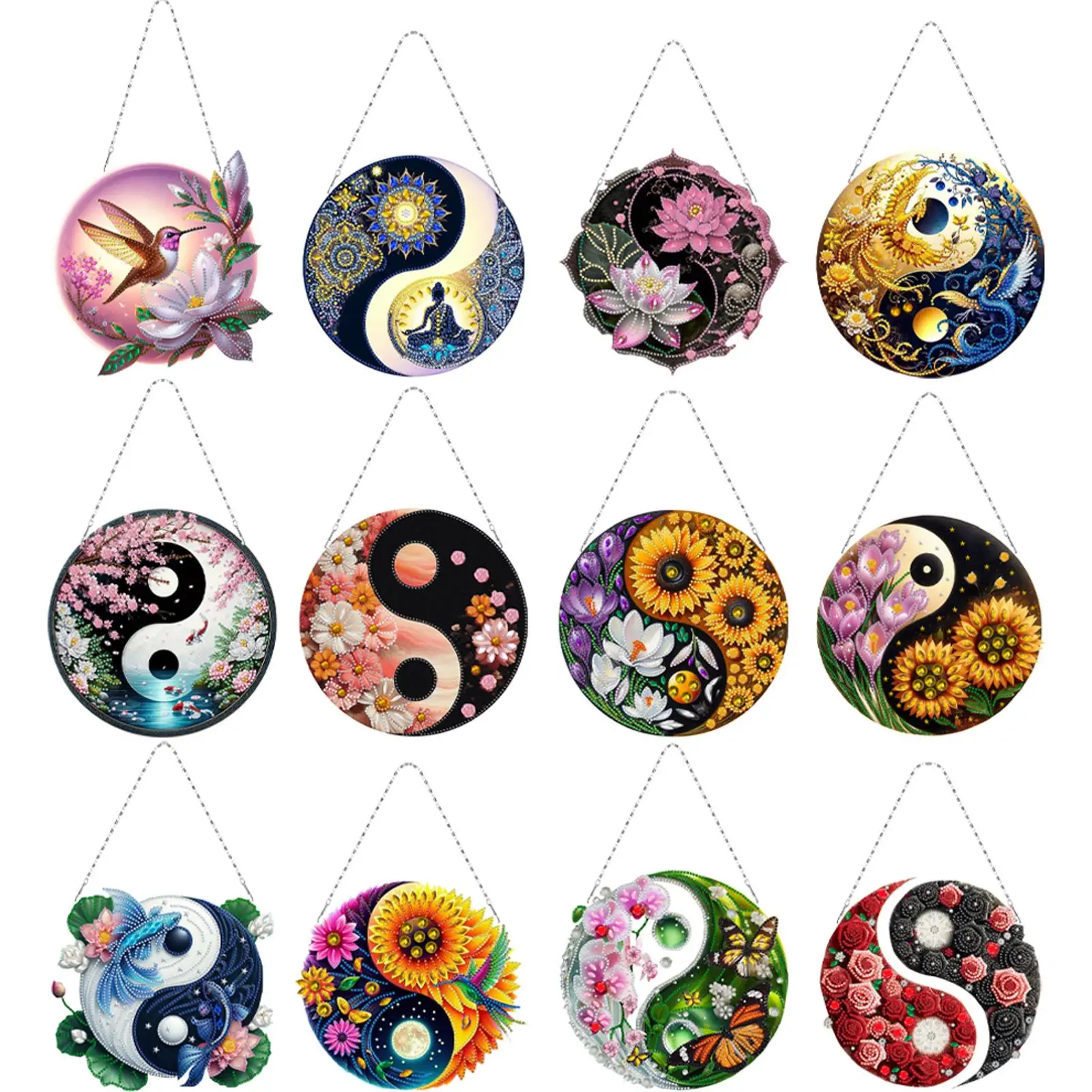 

2D Flat DIY Diamond Painting Set Rhinestone Diamond Art Window Pendants Diamond Art Pendant DIY Home Decor Hanging Charm