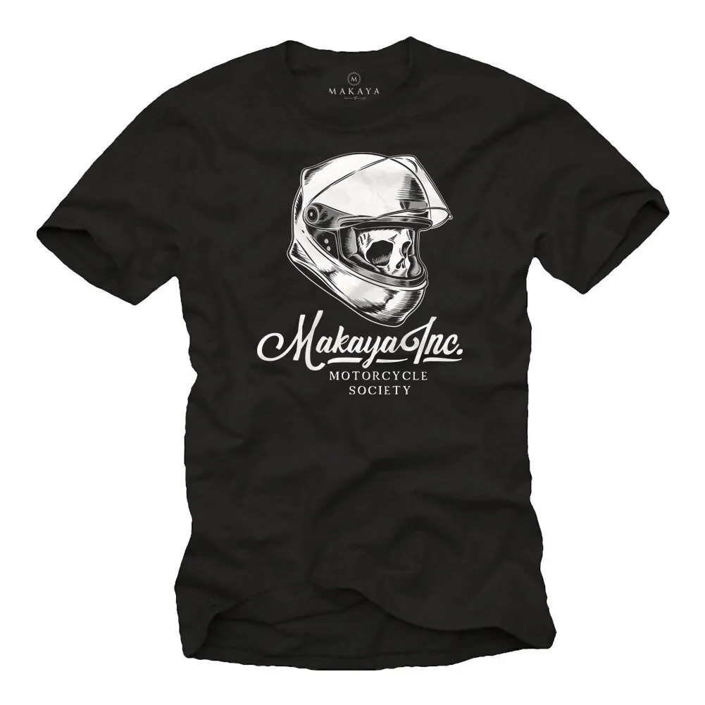 Cool Mens Biker T Shirt With Skull And Helmet Print Makaya Inc Black S Xxxxxl