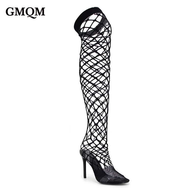 GMQM 2025 Fashion Stiletto Women High Heel Sandals Stiletto Mesh Black Open Toe Pull On Ladies For Sexy Pumps Party Dance Shoes