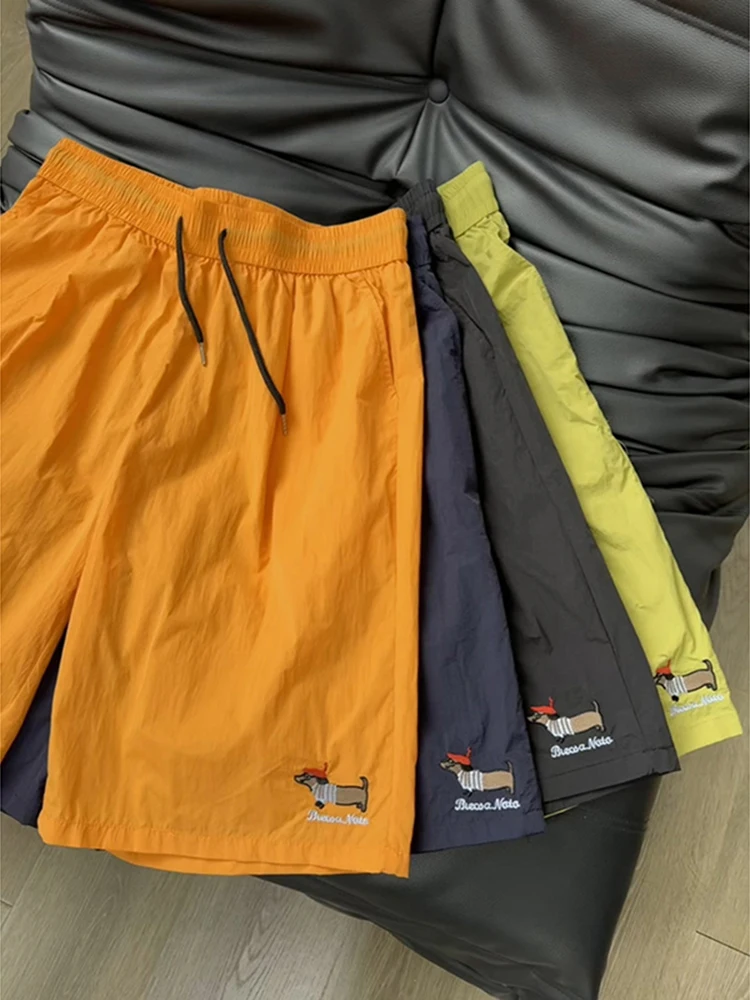 

Qui Dry Embroidered Ice Silk orts Men's Summer Casual Loose Fit Elastic Waist Five Inch American Sle Breathable orts