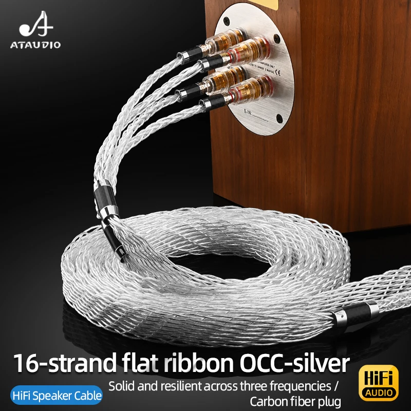 One Pair HiFi OCC Silver-Plated Speaker Cables HiFi Audio Line for Speaker Amplifier Banana Plug Connection Cables