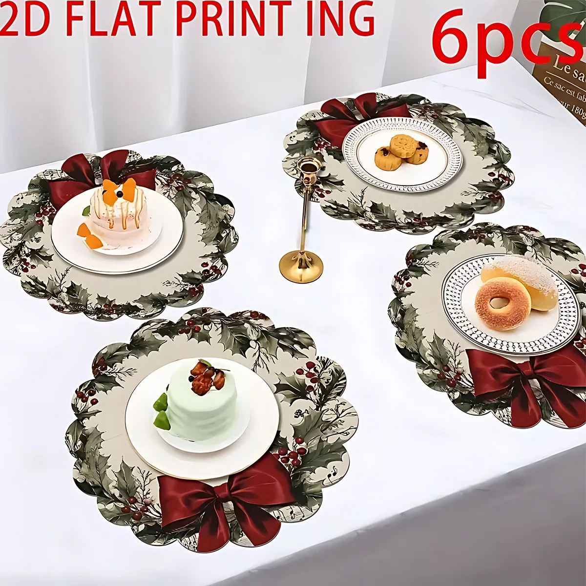 Christmas Placemats Set of 4 Santa Reindeer Snow Scene Table Mats Non Slip Dining Room Decor