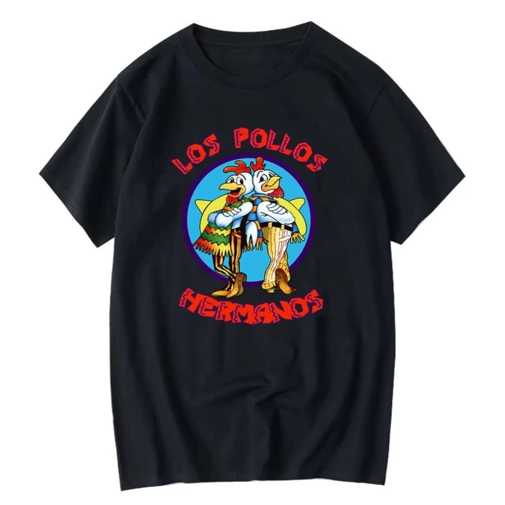 

motorcycle 2025 Summer Men's Women's Short Sleeve High Quality Cotton Ragged LOS POLLOS Chicken Brothers Printed Casual T-Shirt