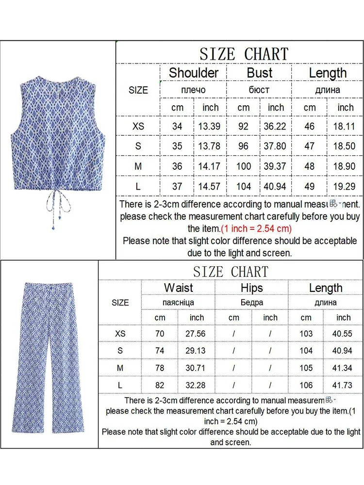 TRAF Women Plaid Print Tops Pants Sets Fashion Summer Female O-Neck Sleeveless Drawstring Short Top+High Waist Long Trousers