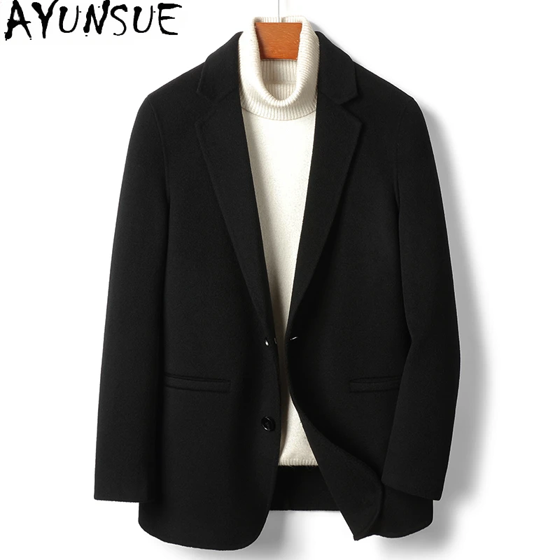 AYUNSUE Winter Real Woolen Coat High Quality Men's Clothing Fashion Double-breasted Mens Coat Short Smart Jacket Пальто Мужское