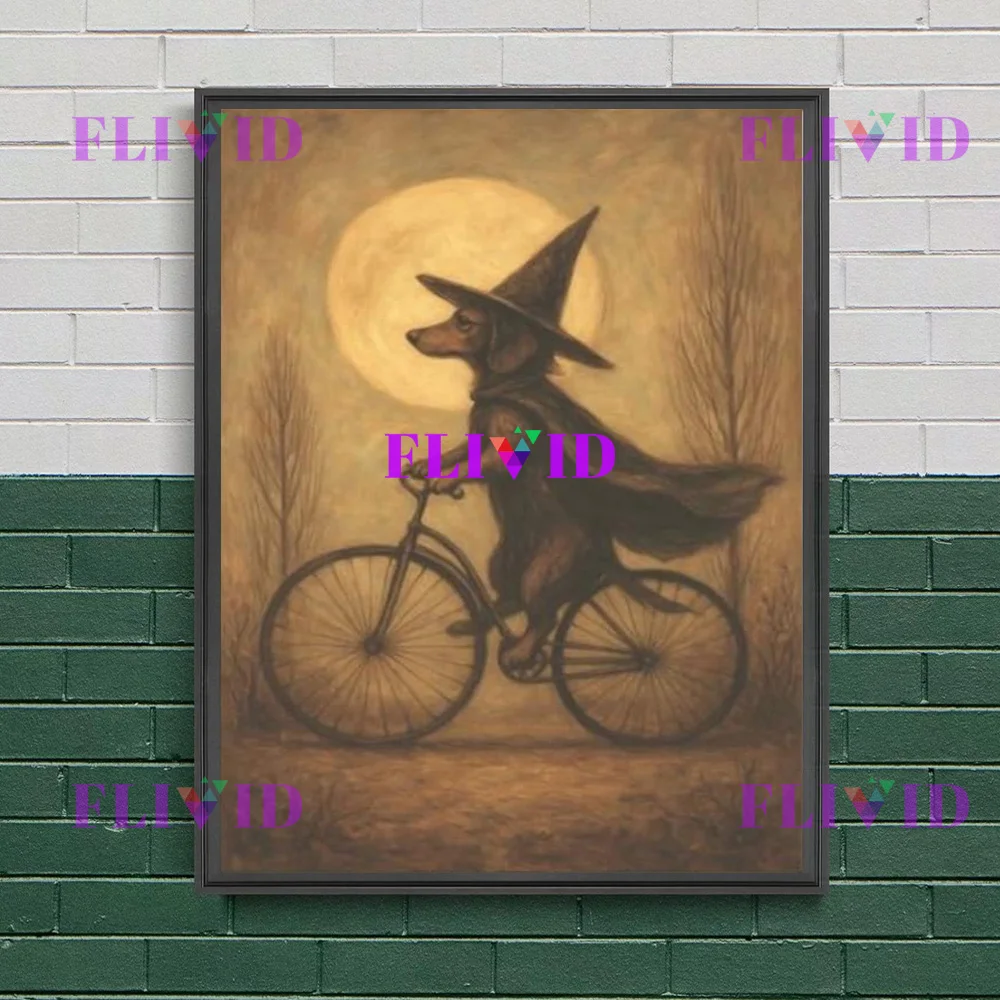 Spooky Dachshund Art Print Halloween Vintage Wiener Dog Pumpkin  Wall Art Canvas Painting Set - Gallery Decor For Home,Gift