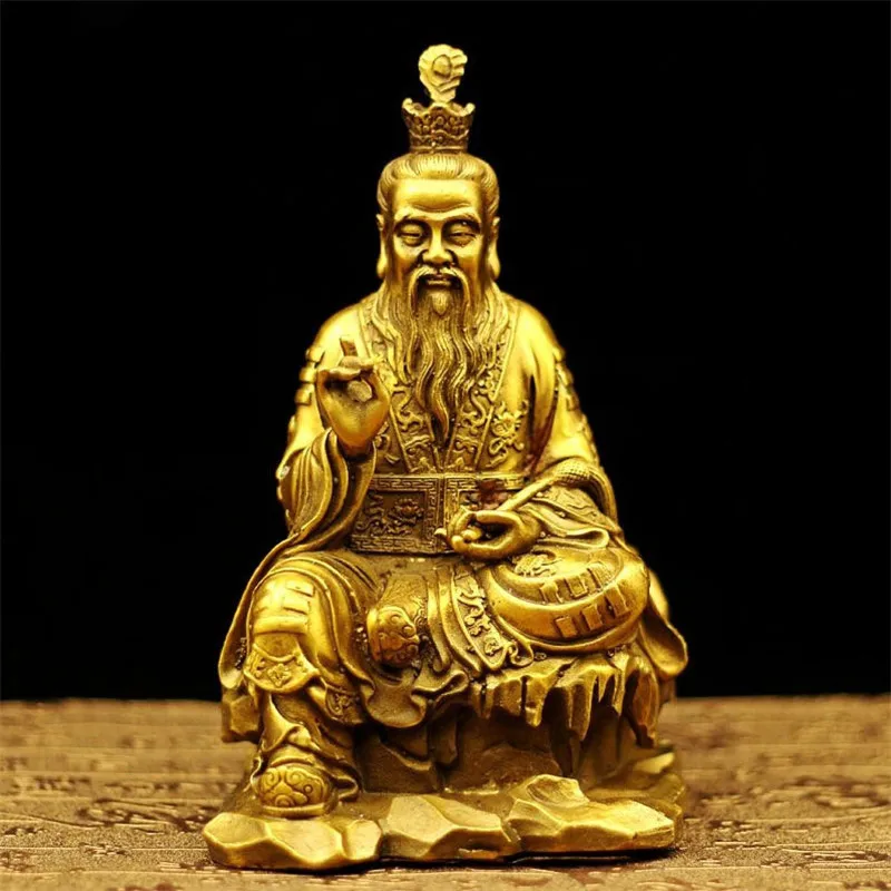 

Латунная большая и маленькая статуя бога Taishang Laojun Dao De Tian Zun, удерживающая пыль Будды, тыква, орнамент, три чистых предмета Dao Zu Bronzer