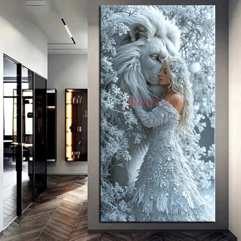

5D Diamond Painting The White Lion and the Girl Picture Full Drills Diamond Rhinestone Mosaic Image Embroidery