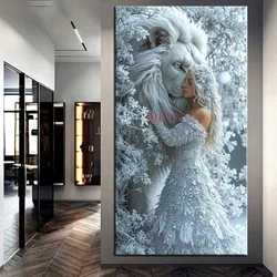 5D Diamond Painting The White Lion and the Girl Picture Full Drills Diamond Rhinestone Mosaic Image Embroidery