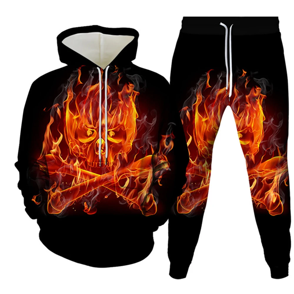 Men's Phoenix And Taiji Element 3D Print O-Neck Tracksuit Sets Casual Hoodie And Pants 2pcs Sets Oversized Pullover Men Clothing