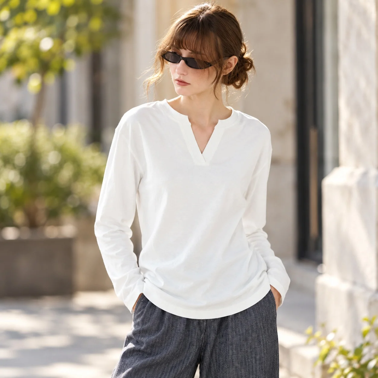 Style Long Sleeve Top Regular Fit Casual with Henley Neck Cutting Long Sleeve Shirts Travel Middle Aged Youth Autumn for Women