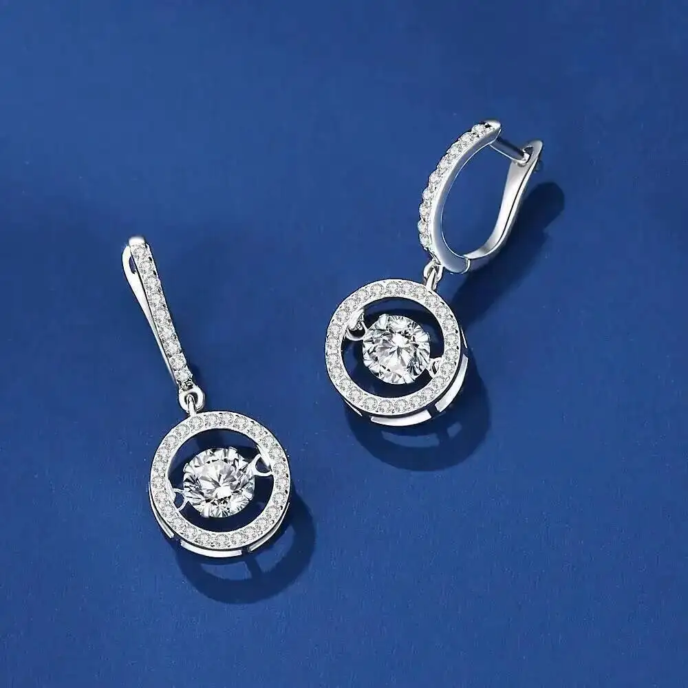 SG 1-2Ct D-Farbe Moissanit Runde Tropfen-Ohrringe S925 Sterling Silber Hochzeitsschmuck für Damen – Detail 3