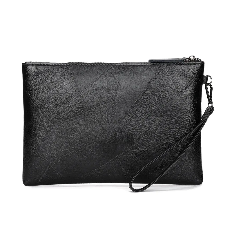 Fashion Soft PU Leather Clutch Men High Quality Durable Bag Casual Patchwork Design Moneybag Handbag