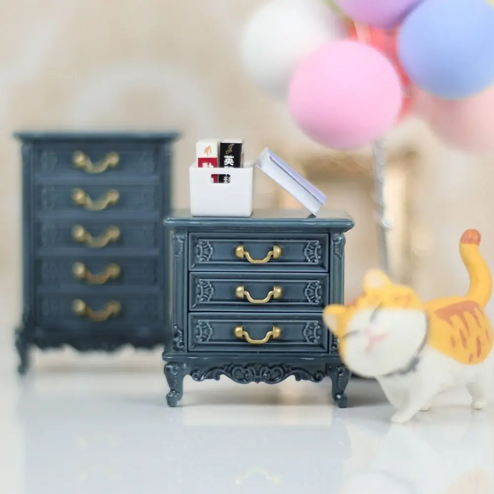 Doll House Asseccories Mini Dollhouse Furniture Versatile Exquisite Bedside Three-bucket Cabinet Toys for Kids