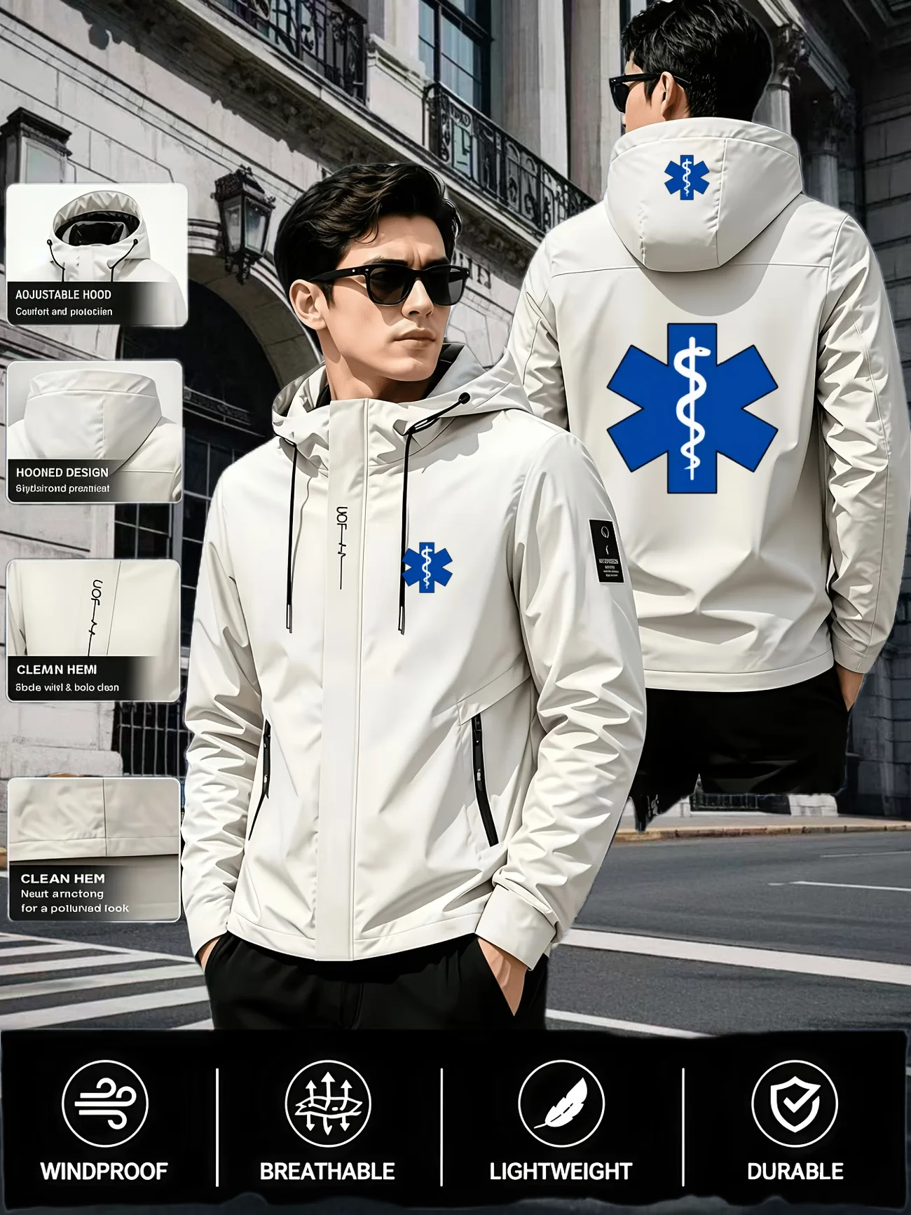Fashion brand's new printed hooded sports windproof jacket lightweight men's autumn outdoor training casual zipper long sleeved