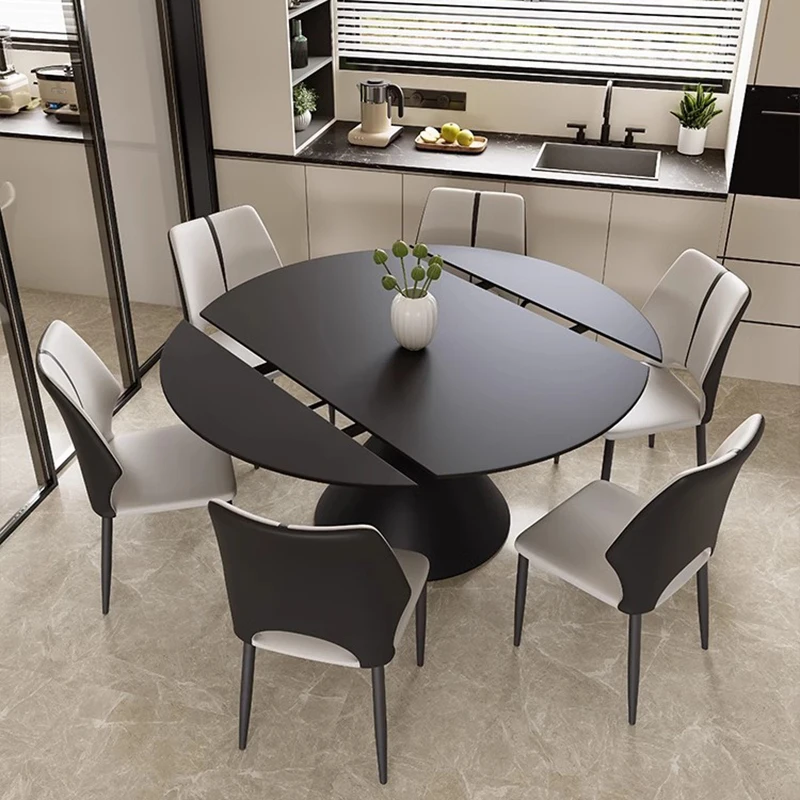 

Folding Kitchen Dining Table Light Luxury Wooden Round Restaurant Tables Extendable Nordic Big Mesas De Comedor Furniture