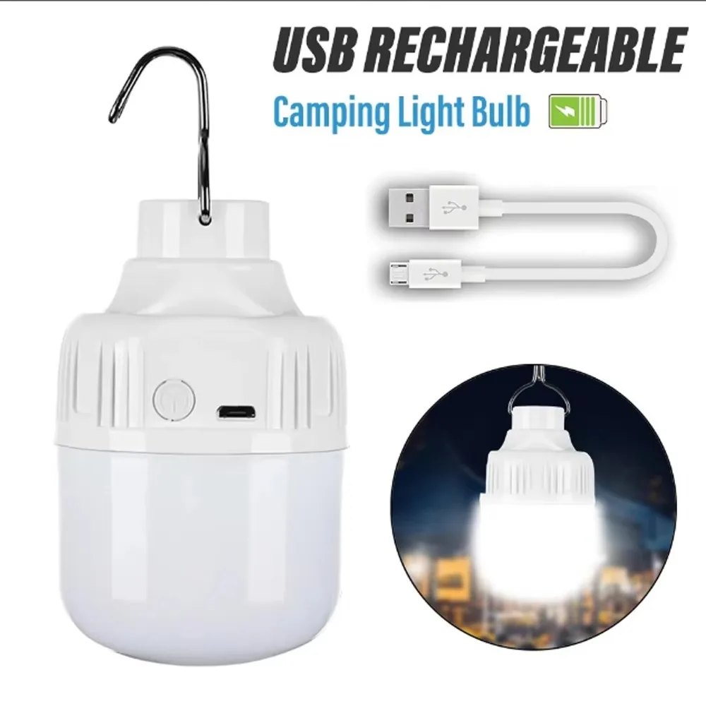 

New USB Rechargeable LED Lamp Bulbs 30W Super Bright Emergency Light 3 Lighting Modes Portable Hook Camping Light Fishing
