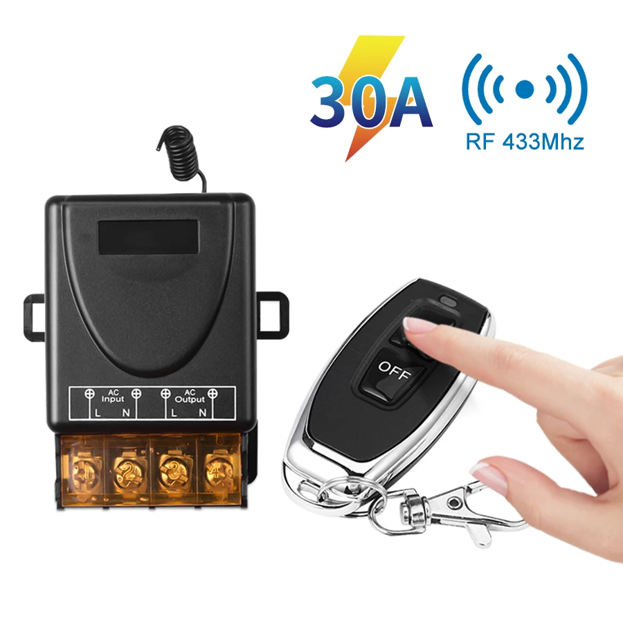 لاسلكي RF433Mhz التحكم عن بعد AC110V 220 فولت 30A قواطع الارسال التبديل تيار مستمر 12 فولت على زر إيقاف عن بعد لمضخة المياه مصباح ليد