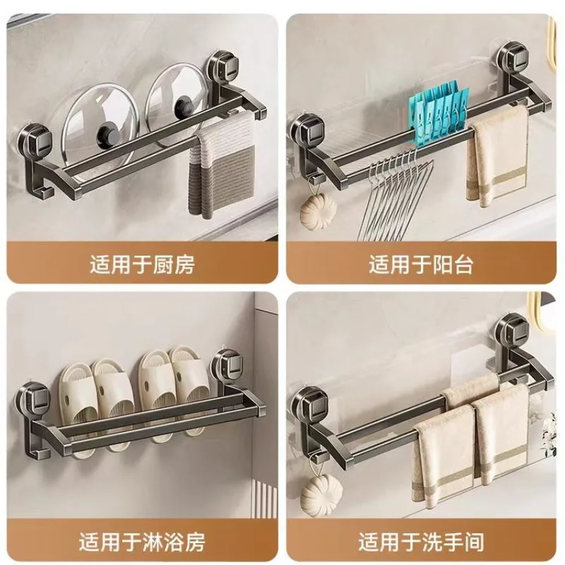 

40/50CM No Drilling Towel Rack Fold Self-adhesive Wall Hanger Rail Bracket Black Aluminum Shower Bathroom Accessories Holder