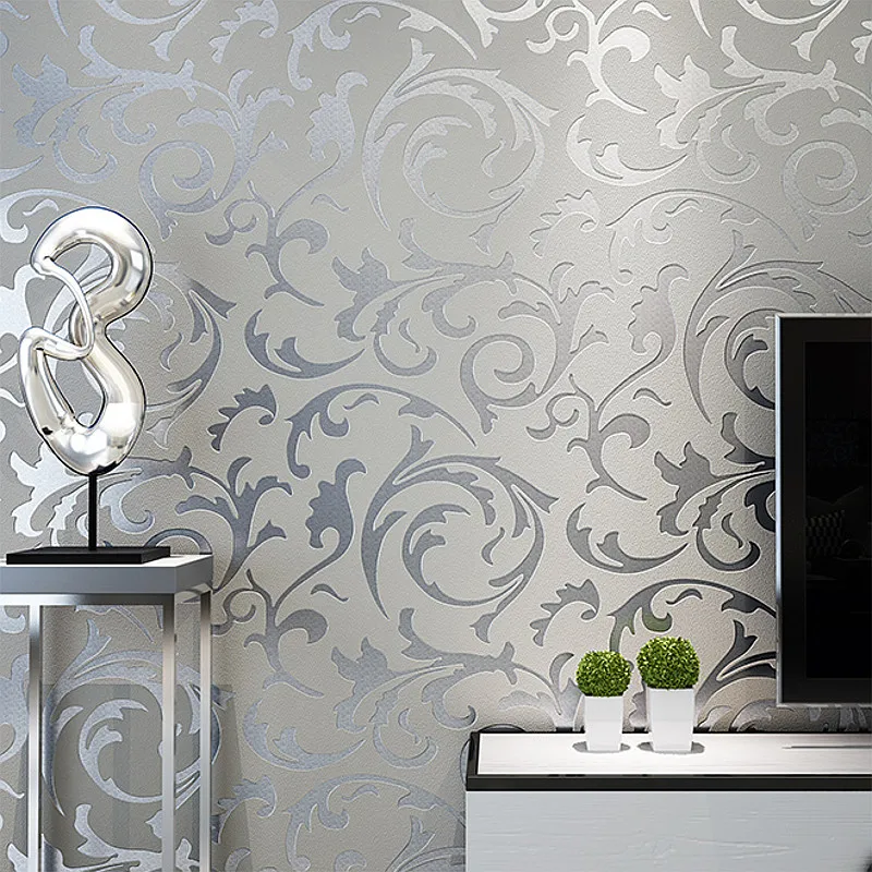 Grey 3D Victorian Damask Embossed Wallpaper Roll Living Room Bedroom Wall Coverings Silver Floral Luxury Wall Paper Home Decor