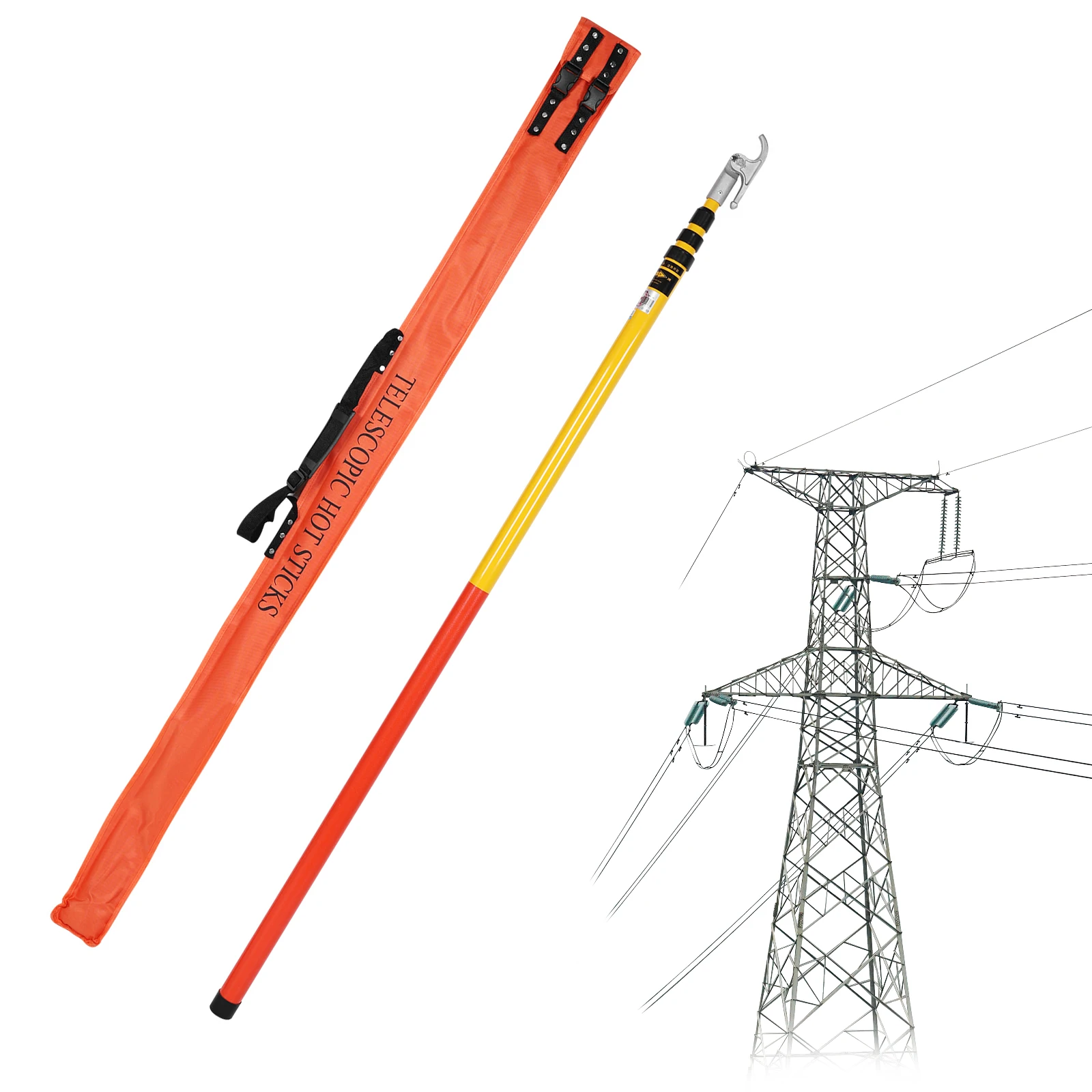 220KV 6m 4단 텔레스코픽 절연 작업봉 다각도 조절 가능한 훅헤드 고전압 텔레스코픽 핫스틱