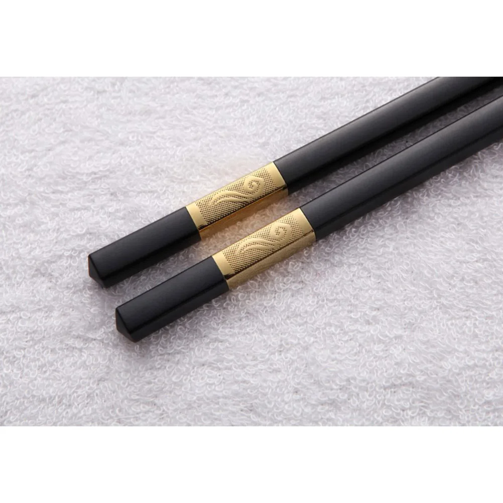 

10 Pairs Golden Lattice Knot Stainless Steel Chopsticks Black Friendly Dishwasher Safe Travel Size Chinese