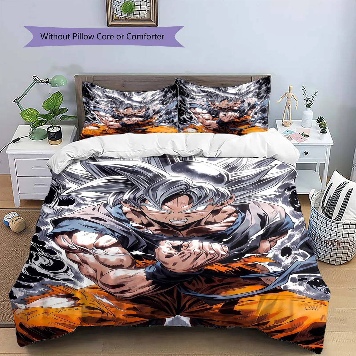 Goku Patterned Pillowcase & Duvet Cover Set Interior Bedding for Bedroom Decoration Perfect Gift for Fans.-TING