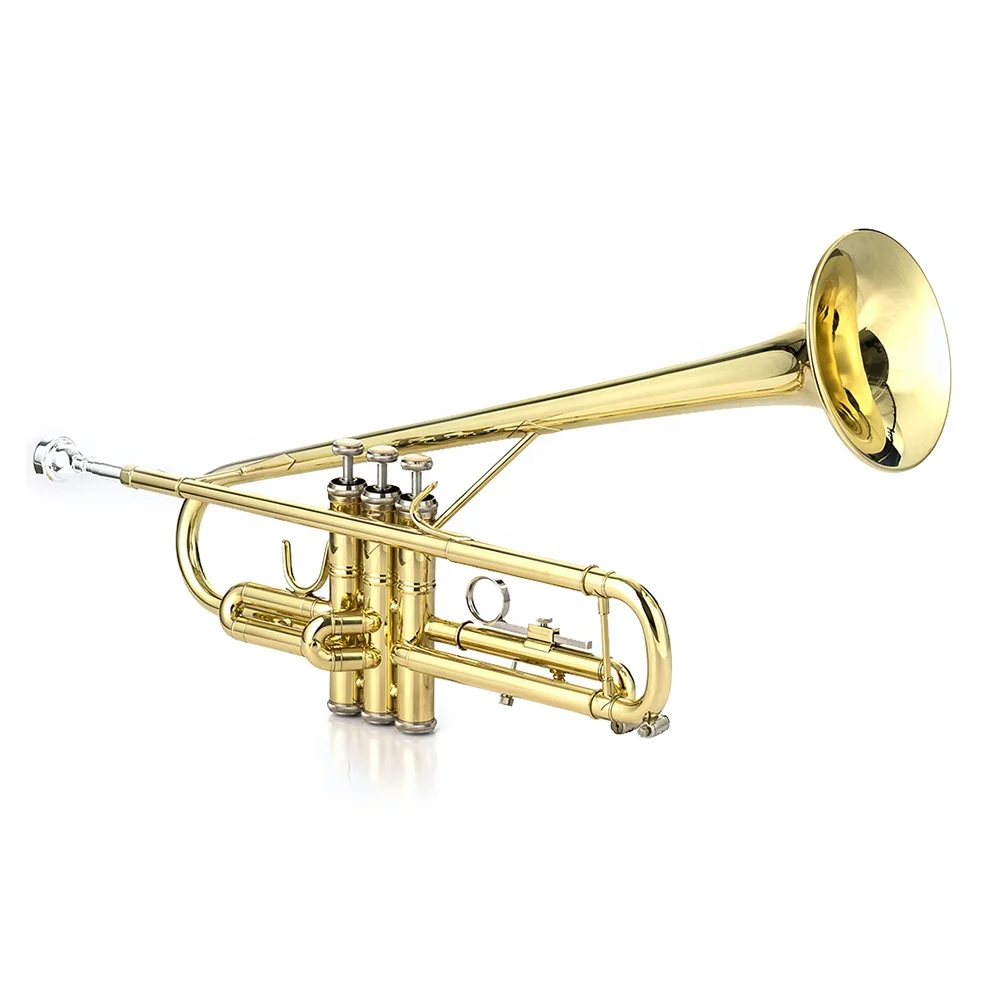 Professional JYTR409TB Gold Tone Trompeta Brass Body Lacquer Surface Trumpet with Tilted Bell Instrument