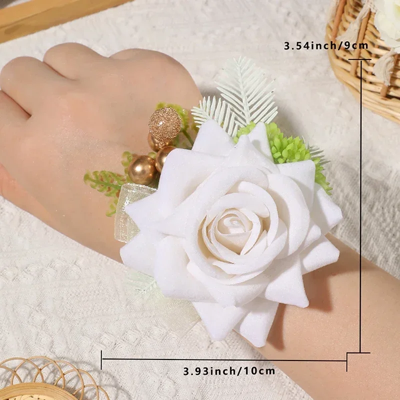 1PC Velvet Rose ข้อมือ Corsages สําหรับงานแต่งงาน,corsages สําหรับพรหมเพื่อนเจ้าสาว Corsage แม่เจ้าสาวและเจ้าบ่าวพรหมดอกไม้นาฬิกาข้อมือ