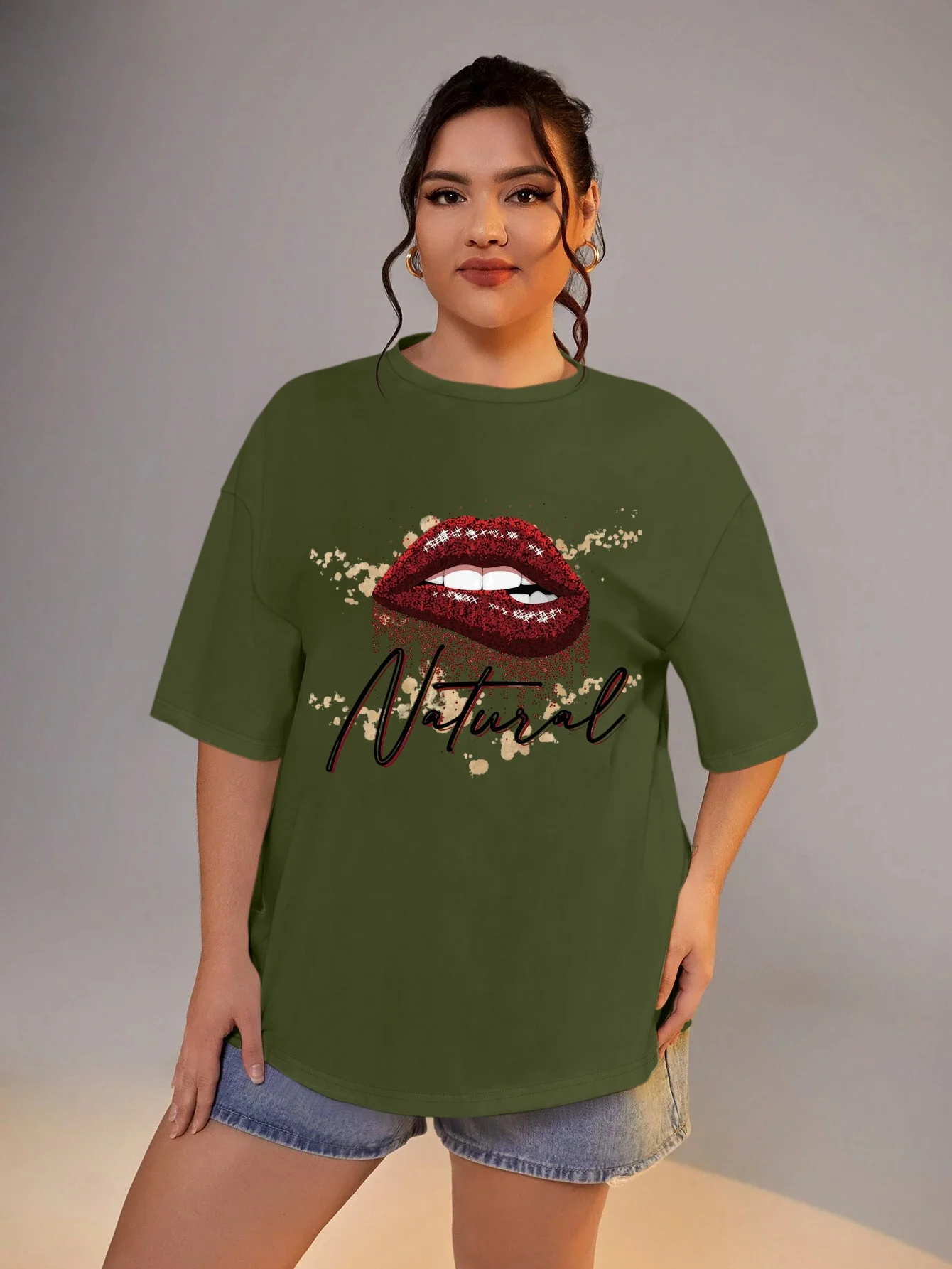 Sexy Red Lip Graphic Print T-shirt Plus Size Clothes for Women 2xl 3xl 4xl 5xl Large Sizes for Fat Women