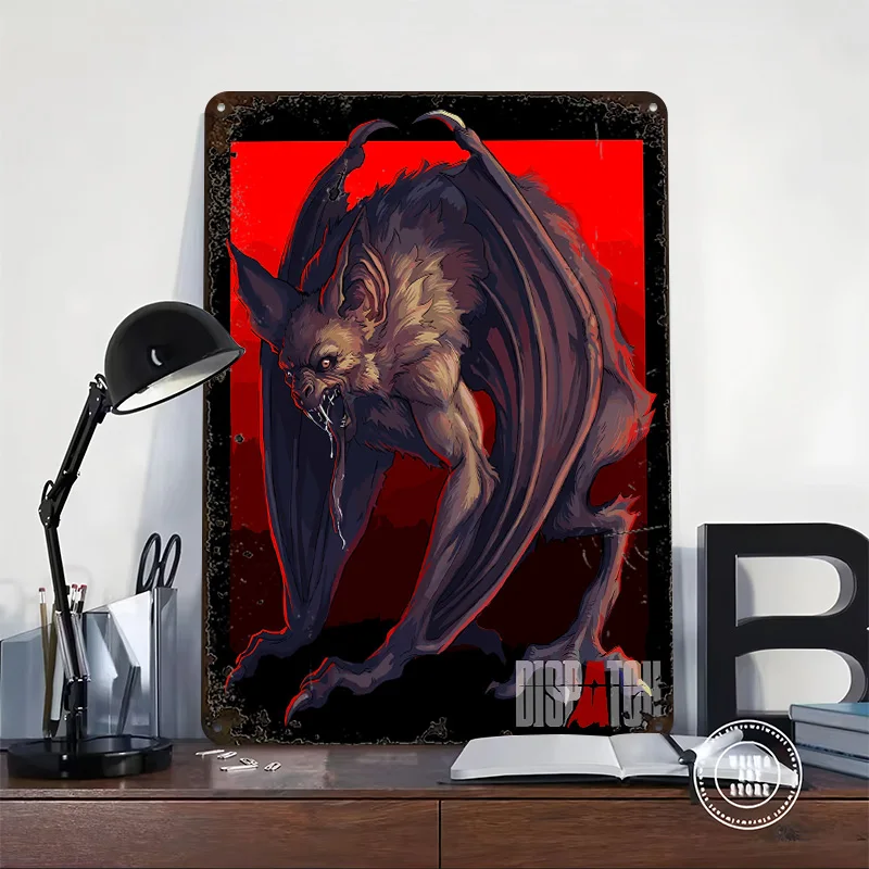 Monster Bat Dispatch Personalized 3D Textured Metal Poster Wall Art Tinplate Sign for Home Decor Room Garage Decoration Gaming