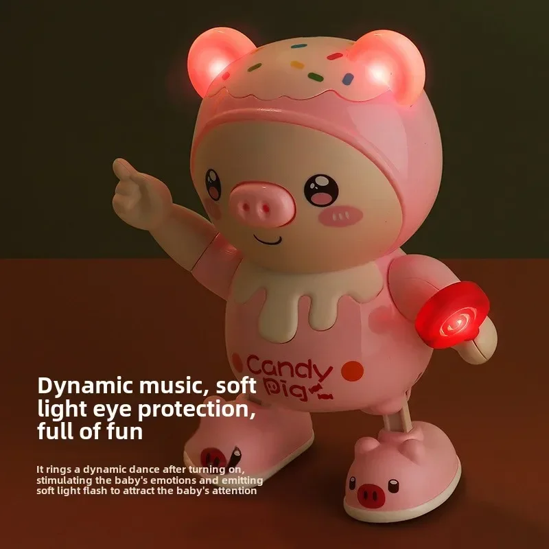 Muñeca de juguete de baile de cerdo para mascotas electrónicas mejoradas, iluminación eléctrica, música, columpio giratorio, muñeca inteligente de cerdo lindo para caminar en la izquierda y la derecha