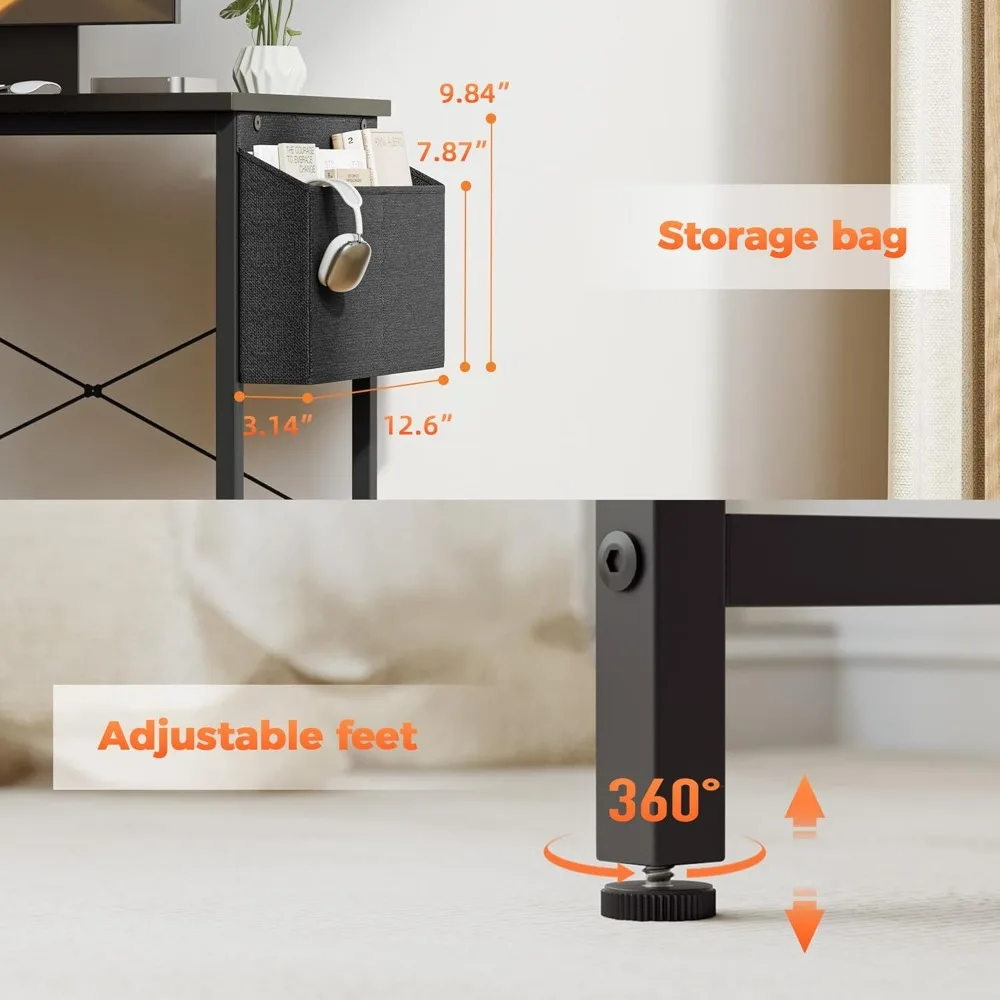 Compact Corner Gaming Desk with Power Outlets and Reversible Storage Shelves for Small Spaces and Enhanced Study Setup
