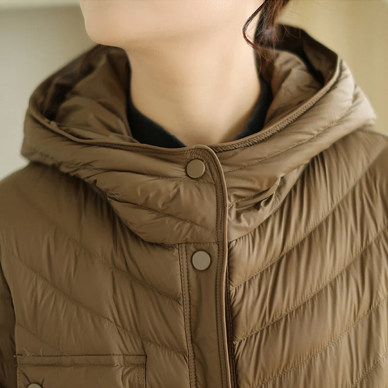 Chaquetas de plumón de algodón ligeras para mujer, Abrigo con capucha Simple que combina con todo, Parkas delgadas y cálidas para invierno, 2024