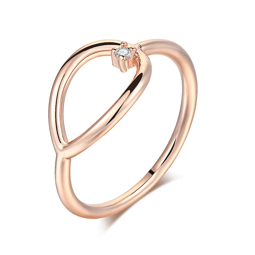 Creative Water Drop Shaped Rings For Women Simple Copper Rose Gold Color Party Gift Fashion Jewelry R907