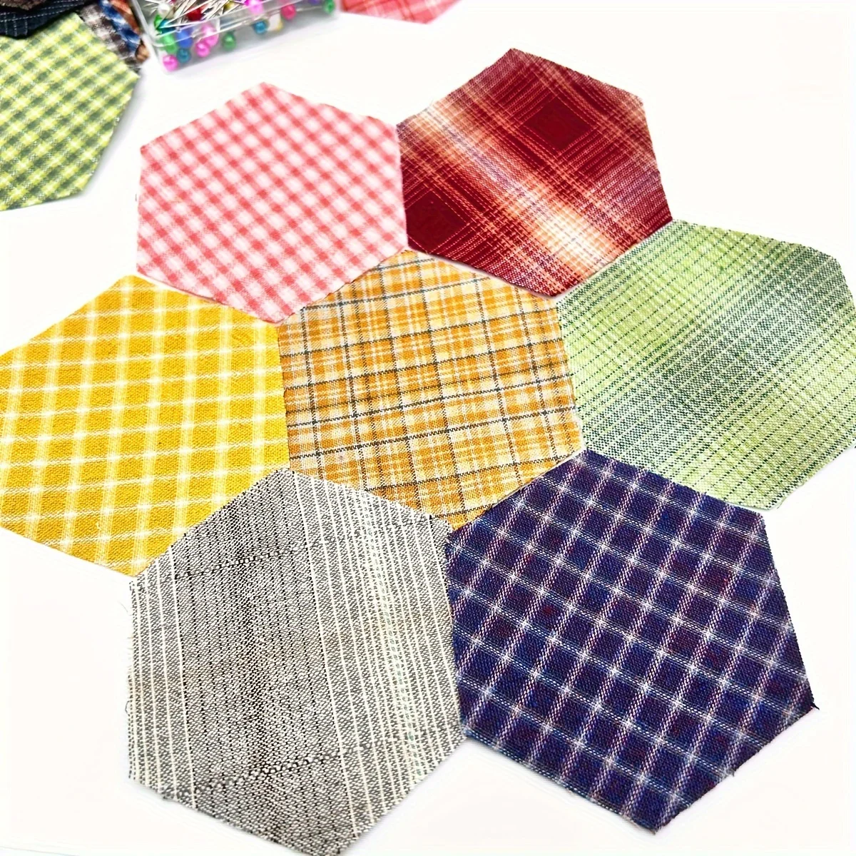 50pcs side length 4cm hexagonal retro pre-dye fabric pre-cut set suitable for DIY bag crafts handmade quilting and patchwork