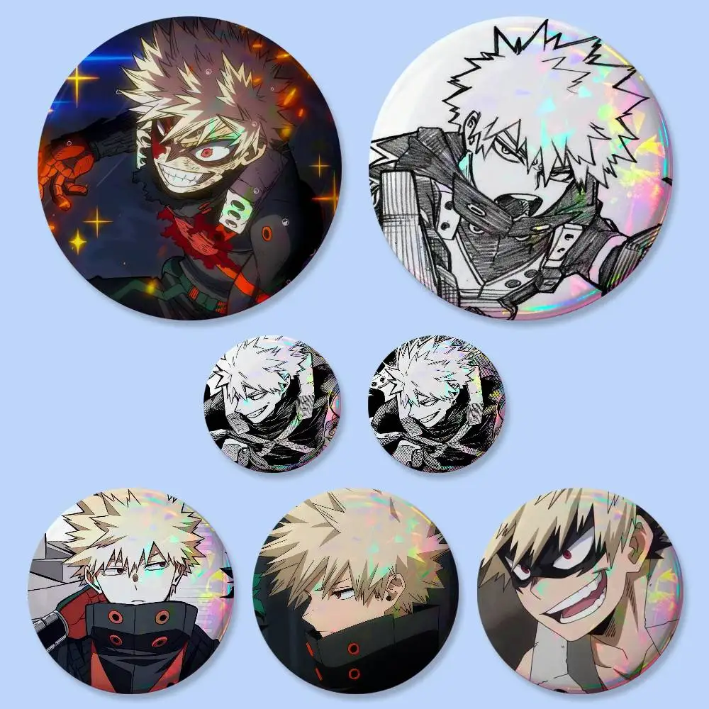 Bakugou Katsuki Anime-Charakter Abzeichen 25 32 44 58 75 mm Runde Cosplay-Pins Taschendekoration Fangeschenke für Fans Brosche Souvenir