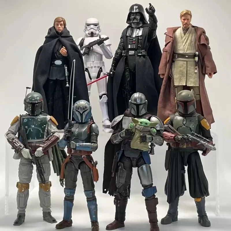 

16cm Anime Figures Celebrity White Soldier Darth Vader Spider Man Iron Man Handmade Model Box Set Action Figure Kid Toy Gift